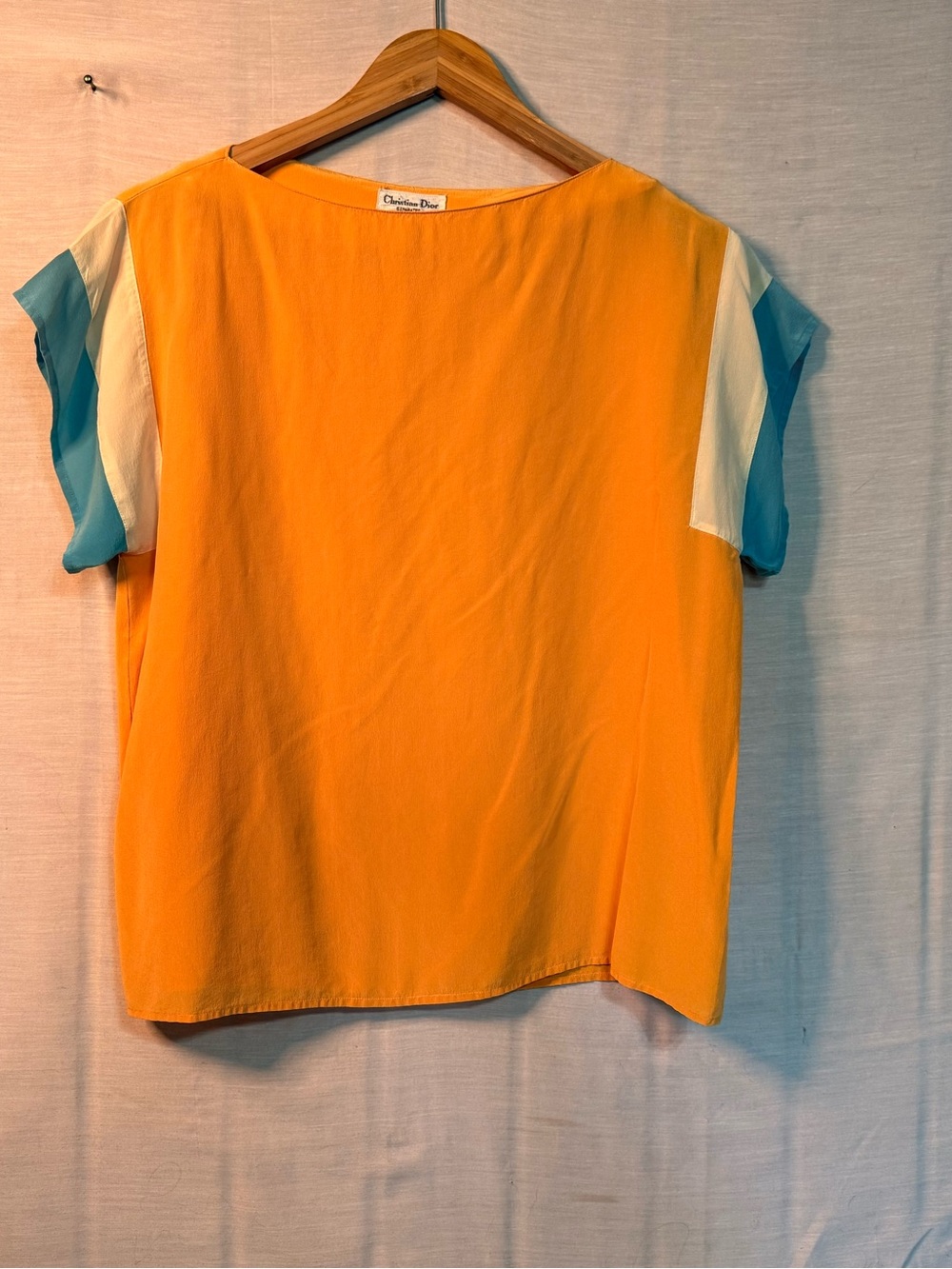 Vintage Christian Dior 100% Silk Colorblock Blouse Size 14